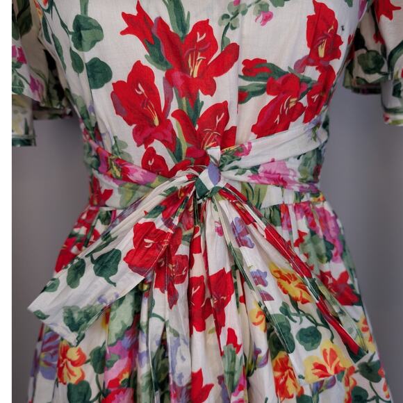 Vintage 80s Floral Cotton Dress Peter Pan Collar Cottagecore Midi - Picture 9 of 16